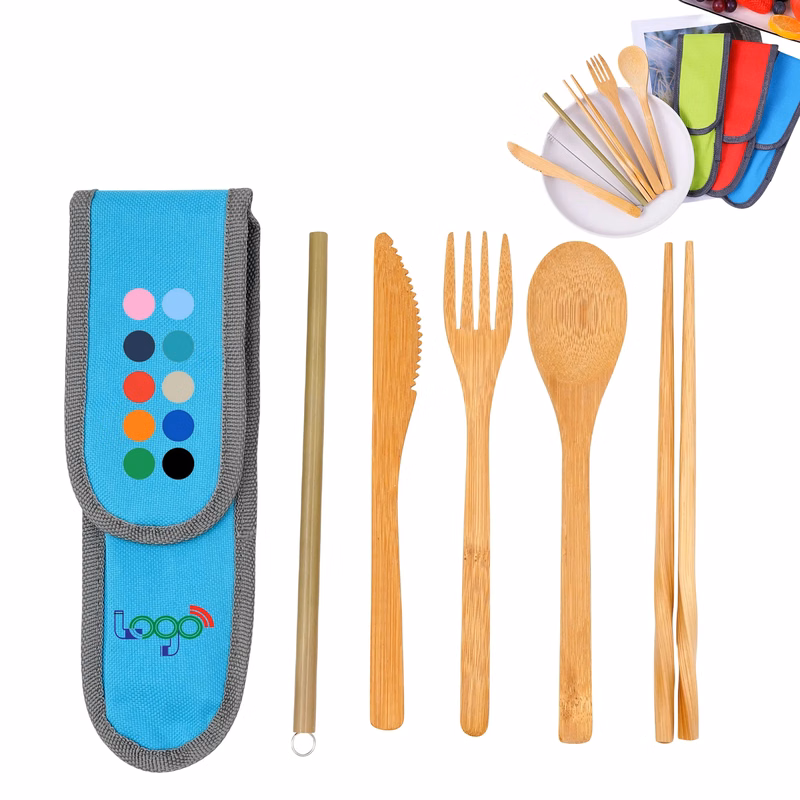 Custom Logo Bamboo Tableware Portable Set Outdoor Camping