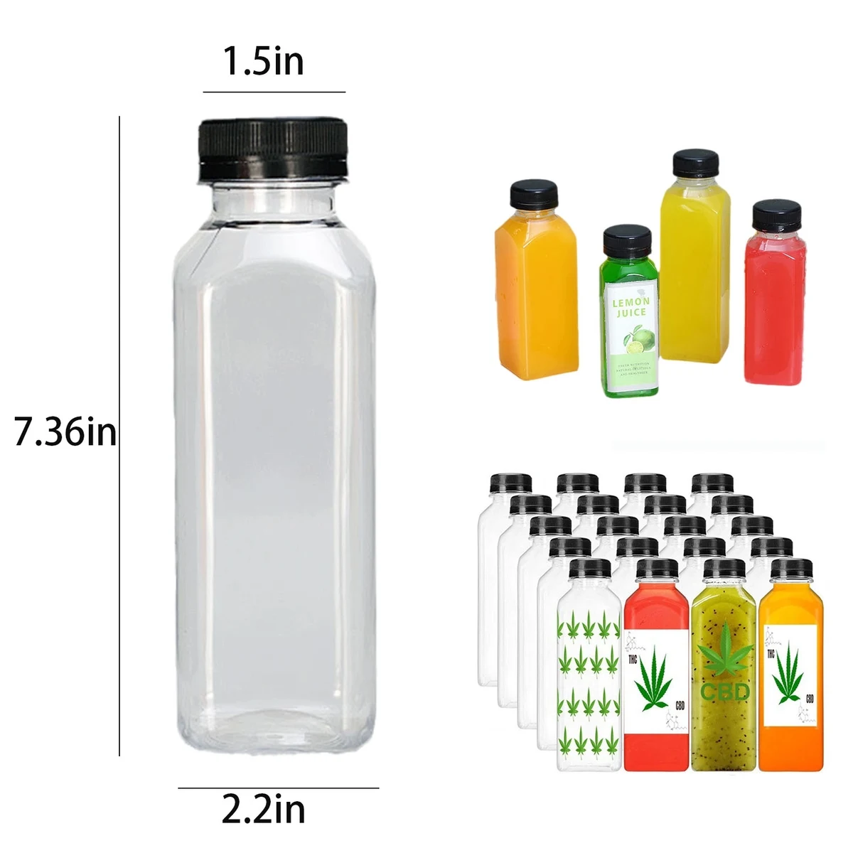 16oz Square Plastic Juice Bottle 1