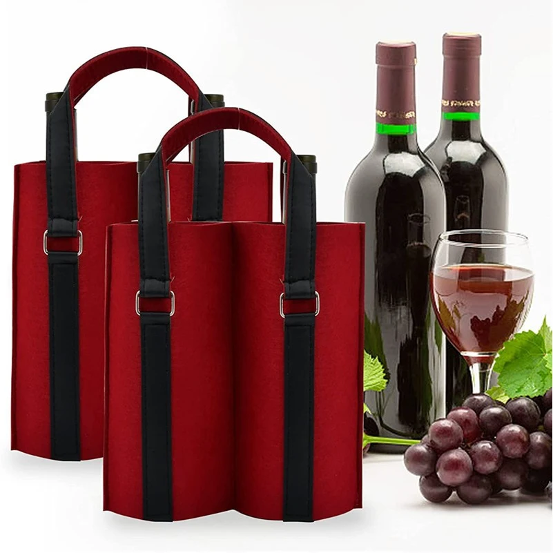 Felt 2 Bottle Wine Carrier Tote Gift Bags, custom tote bag with logo imprint 1