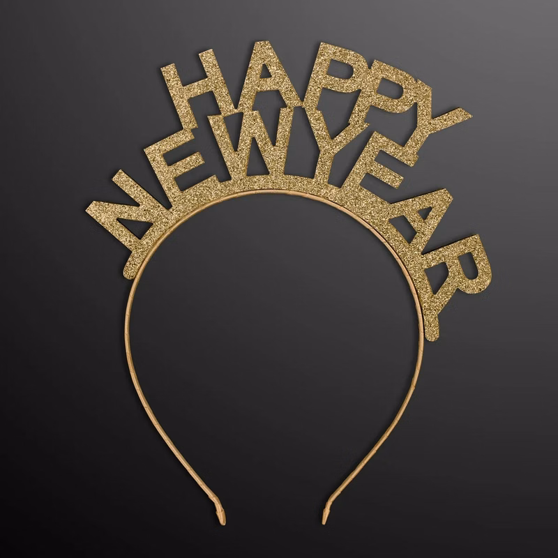 Gold Happy New Year Headbands, NON-Light Up