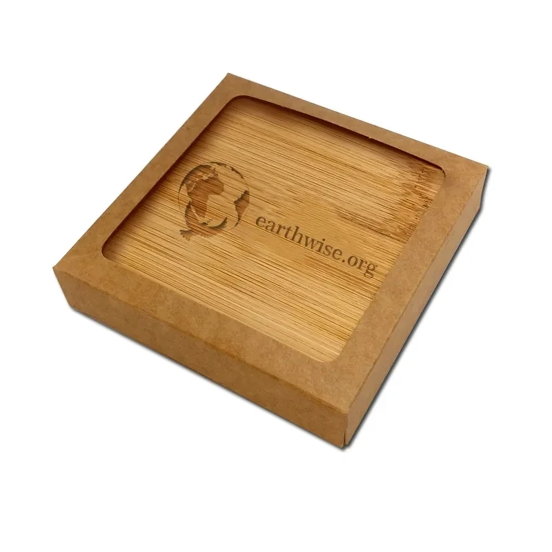 Laser Etched Bamboo Wood Coaster Set of 2 1