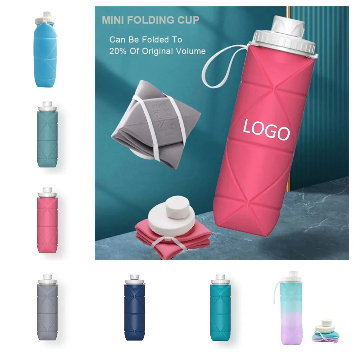 20 oz Silicone Folding Water Bottle 1