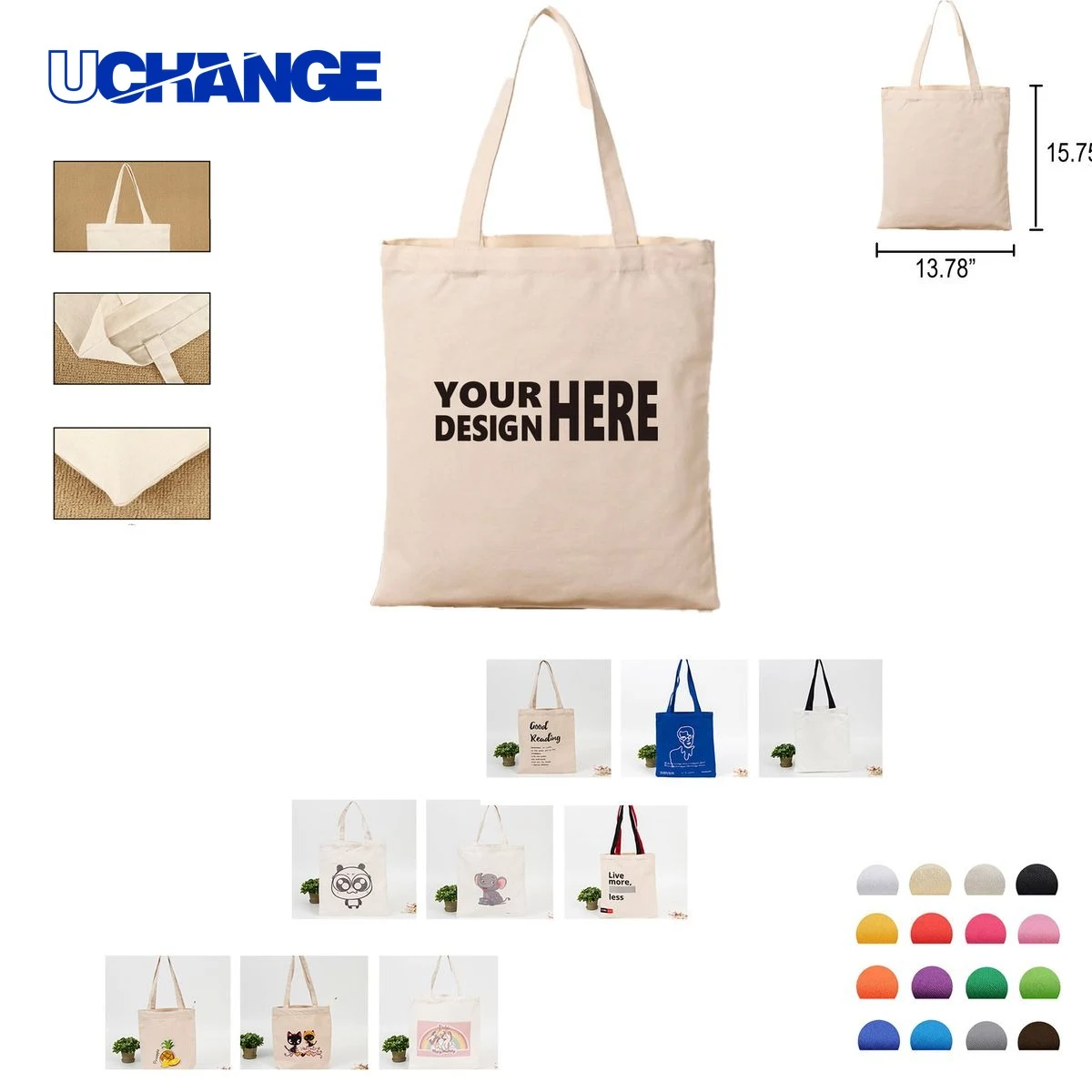 Long Handle Cotton Canvas Tote Bag, custom tote bag with logo imprint 1