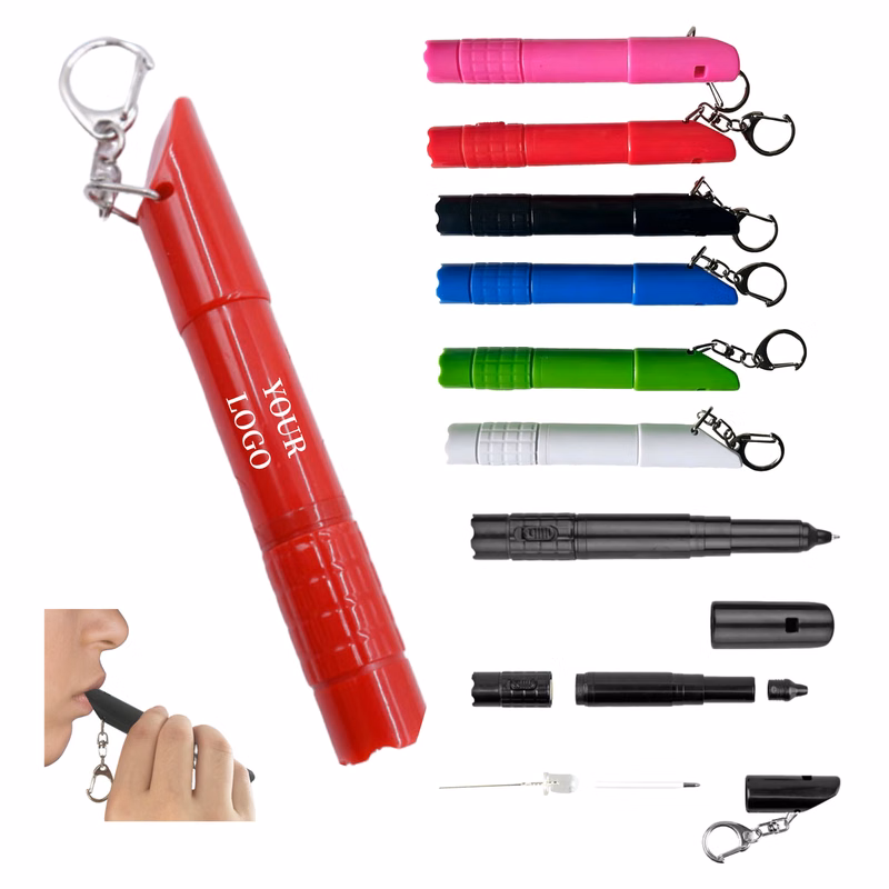 LED Whistle Ballpoint Pen Keychain Portable