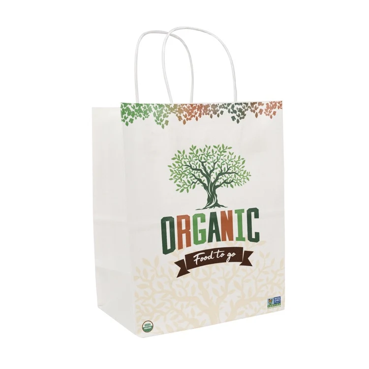 Full Color 1-Sided White w/ White Handle Shopper Paper Bags (8"x 10.25"x 5") 1