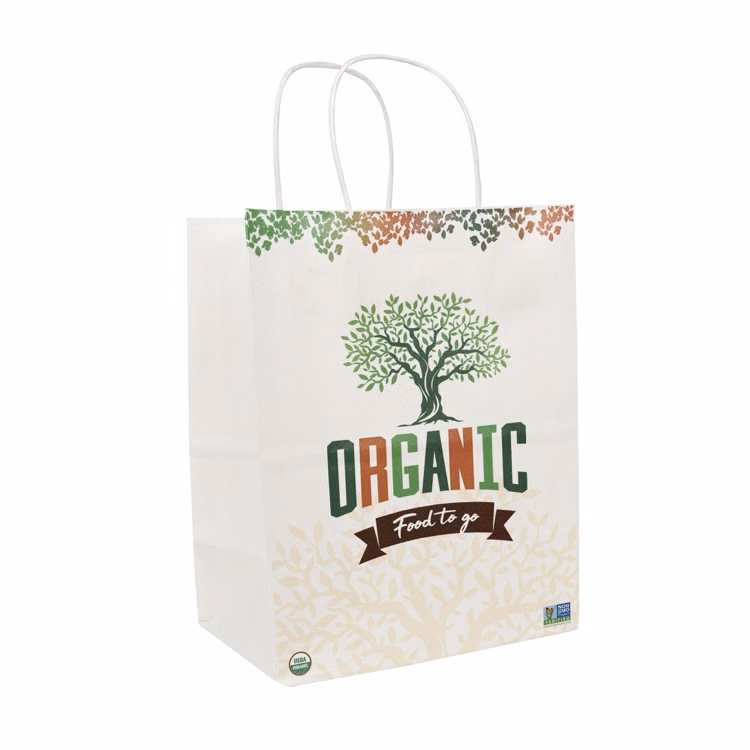 Full Color 1-Sided White w/ White Handle Shopper Paper Bags (8"x 10.25"x 5")