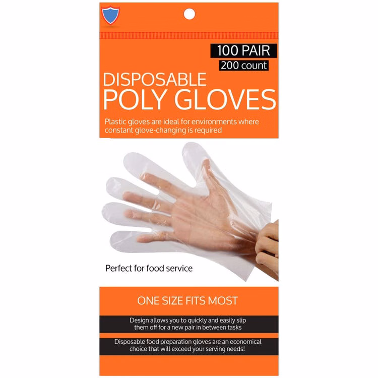 Disposable Gloves - 200 Pack Poly One Size