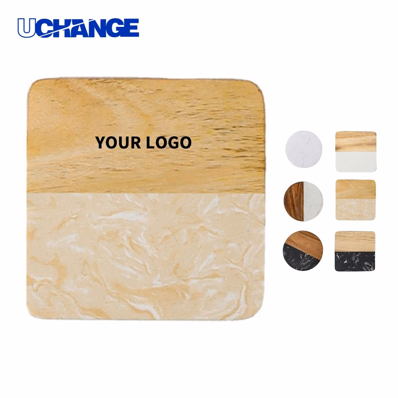 Marble Wood Coaster 3.94" Square x 0.39" Thickness