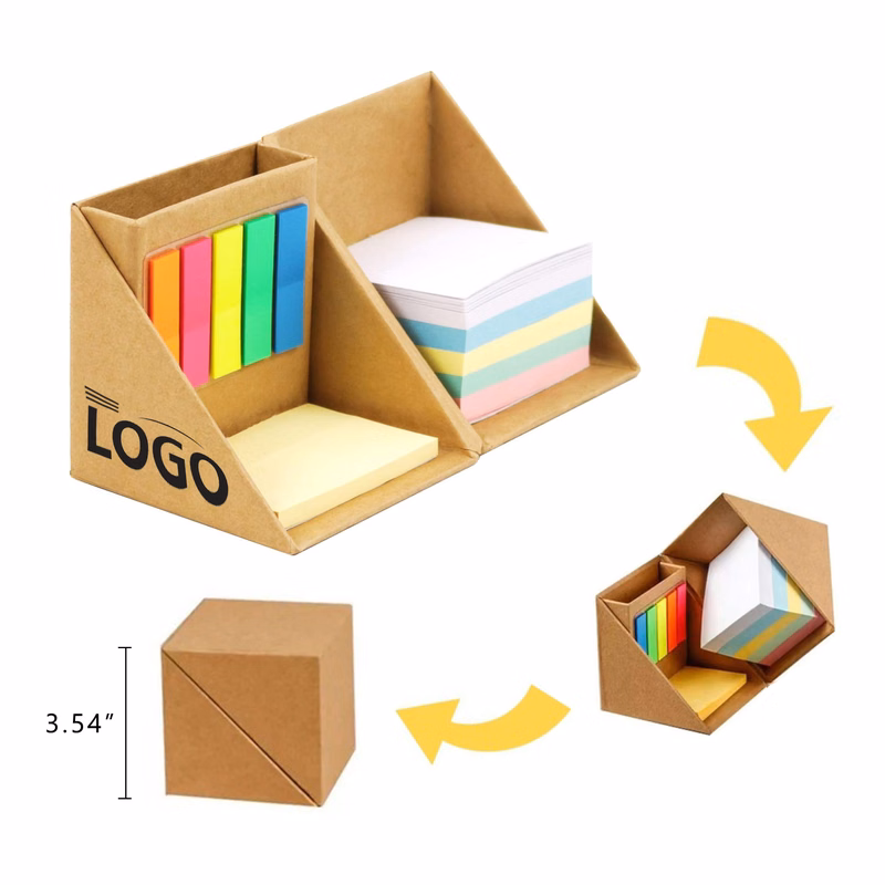 Foldable Kraft Sticky Note Box With Pen Holder