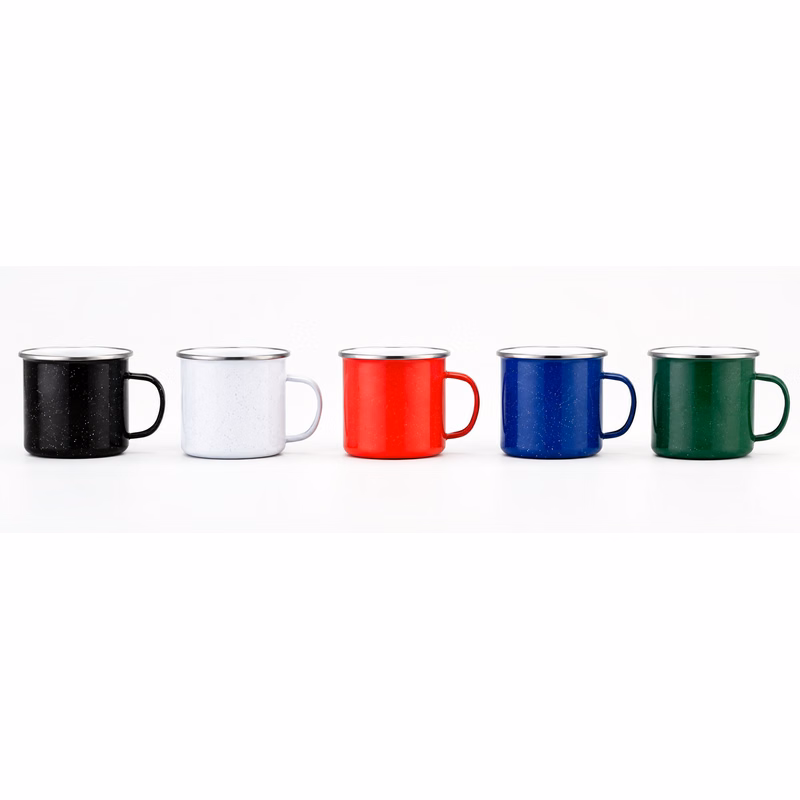 16 oz. White Enamel Mug with Stainless Steel Rim