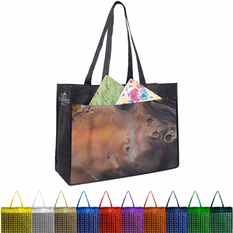 PET Non-Woven Tote Bag with Sublimated Front Pocket & Gusset (18" x 16" x 5")