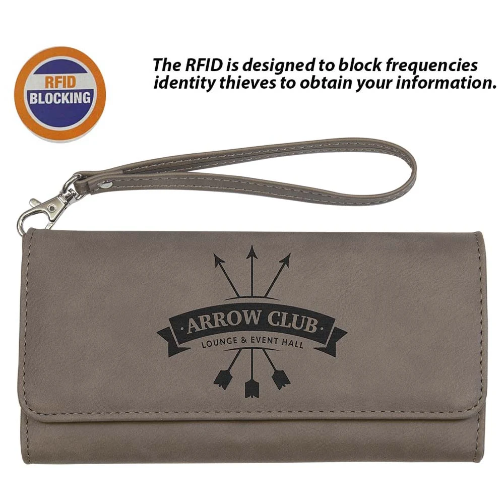 RFID Protected Gray Leatherette Wallet with Strap 1