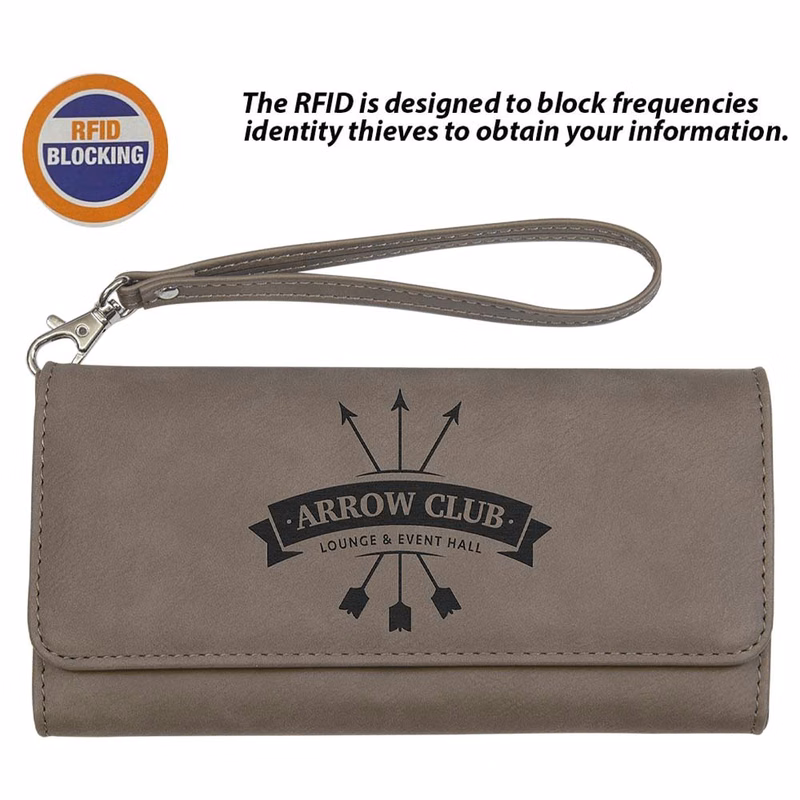 RFID Protected Gray Leatherette Wallet with Strap