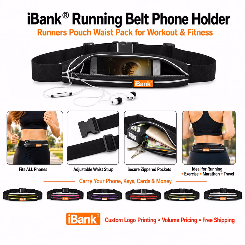 iBank ® Running Belt Phone Holder Runners Pouch Waist Pack Fits All Phones