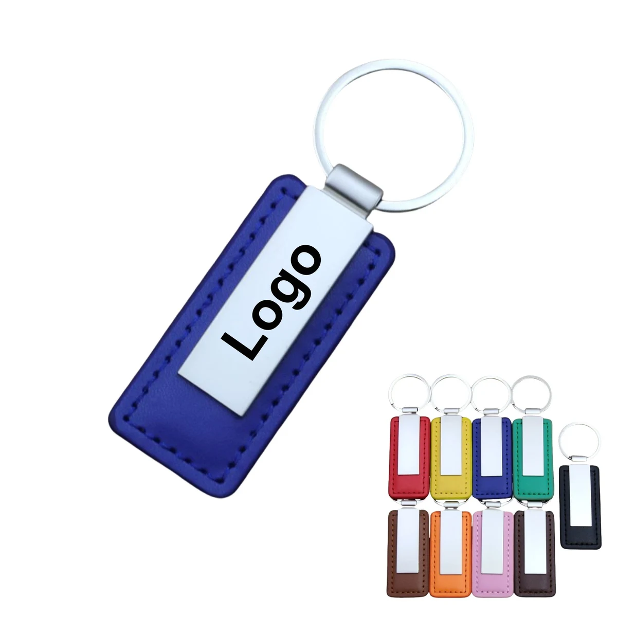 Rectangular Metal PU Leather Keychain 1