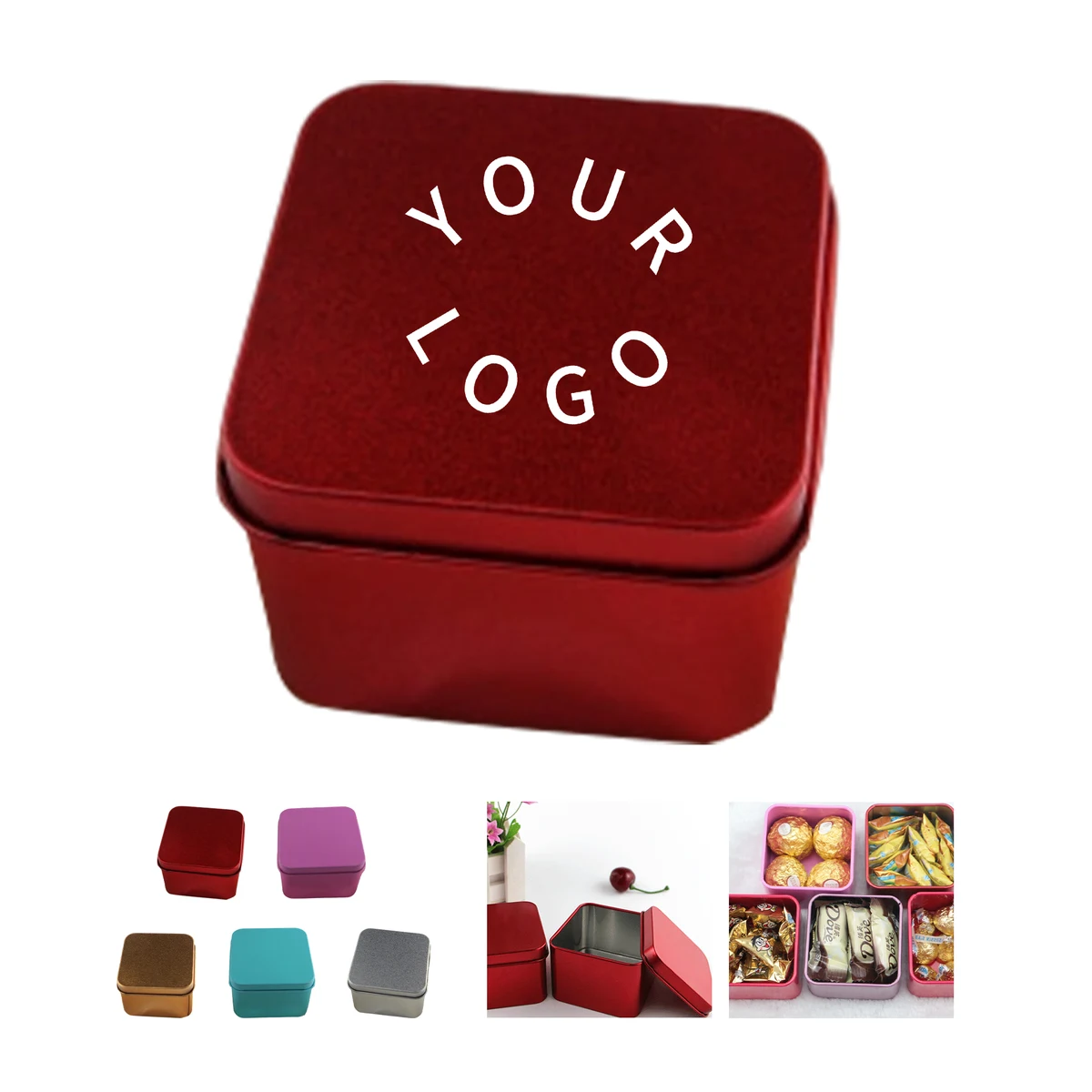 Square Metal Tin Storage Container With Secure Lid 3.35" 1