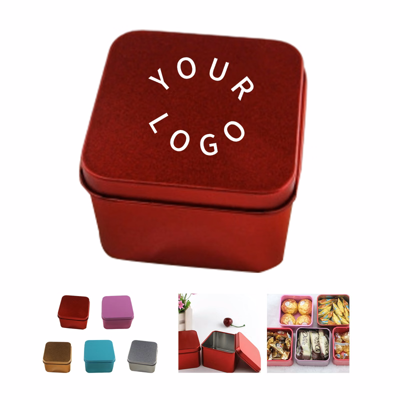 Square Metal Tin Storage Container With Secure Lid 3.35"