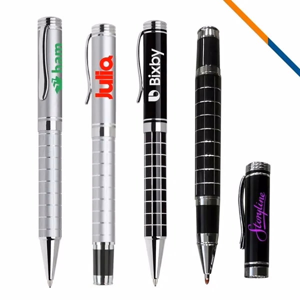 Custom 5.5" Metal Grid Barrel Ballpoint Pen — Executive Twist Action Professional