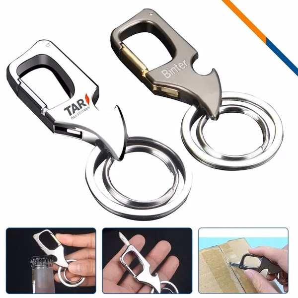 Custom Zinc Alloy 3-in-1 Keychain with Knife and Bottle Opener — Trade Show Gift