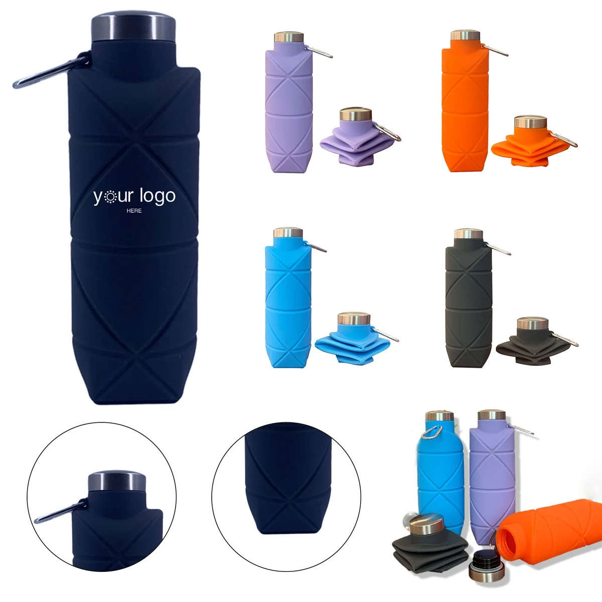 Foldable Water Bottle with stainless steel screw-on lid 1