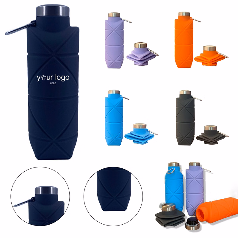 Foldable Water Bottle with stainless steel screw-on lid