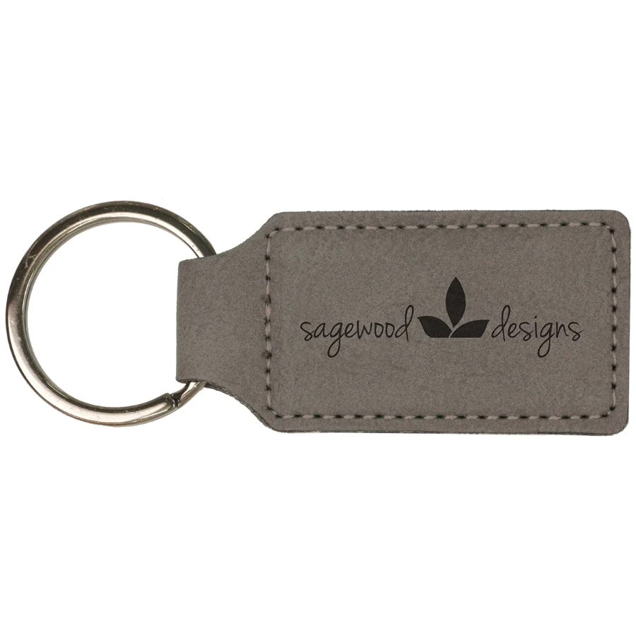 2 3/4" x 1 1/4" Gray Leatherette Rectangle Keychain 1