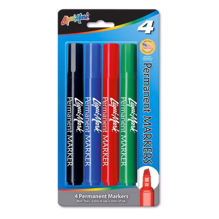 4 Pack Permanent Broadline Markers- Chisel Tip - Made in the USA