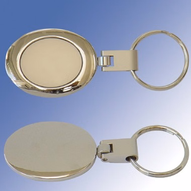 2 TONE OVAL KEY RING W/ SATIN CHROME FINISH