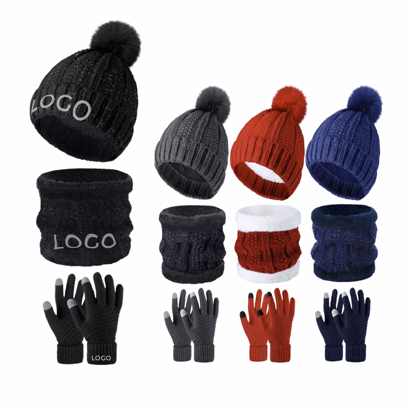 Three Piece Set Of Warm Gloves Hat And Scarf