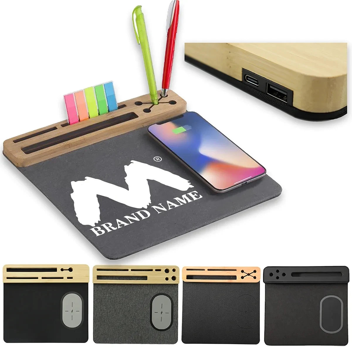 Custom Bamboo Wooden 15W Phone Wireless Charging Mouse Pad 1