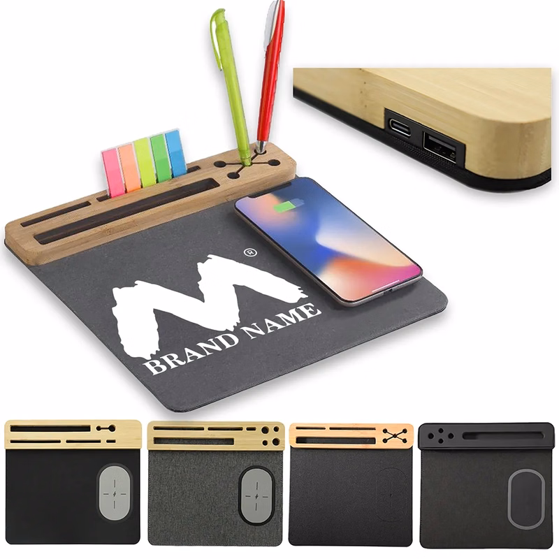 Custom Bamboo Wooden 15W Phone Wireless Charging Mouse Pad