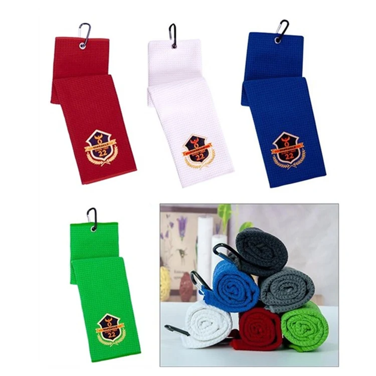 Waffle Pattern Golf Towel With Carabiner Clip 1