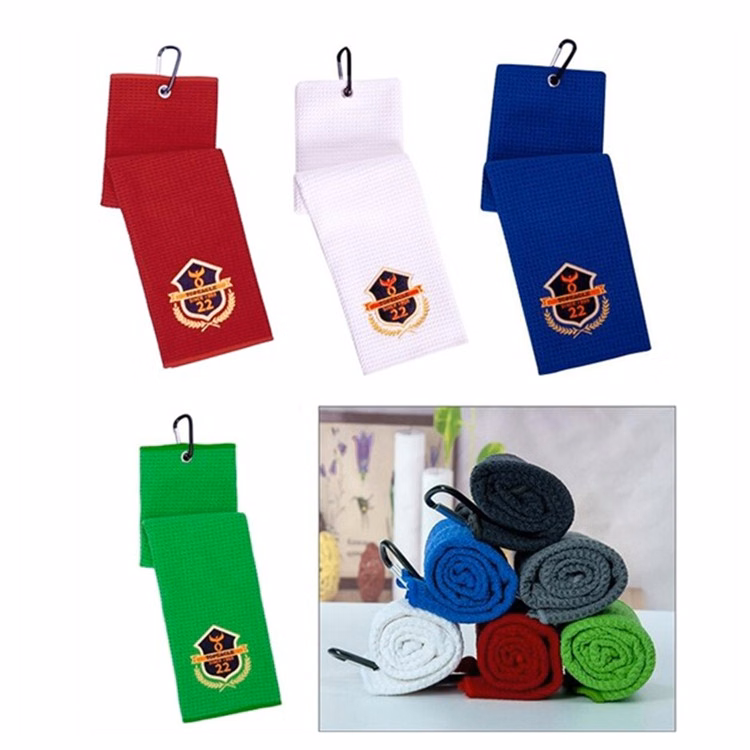 Waffle Pattern Golf Towel With Carabiner Clip