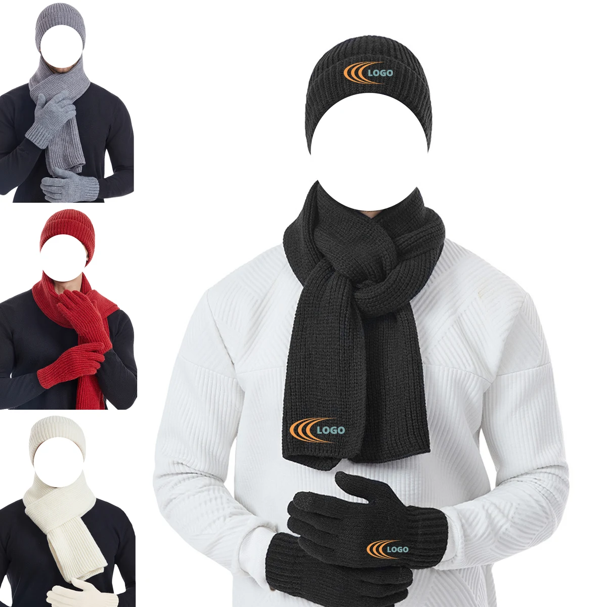 Winter Beanie Hat Scarf Touchscreen Gloves 3 Sets 1