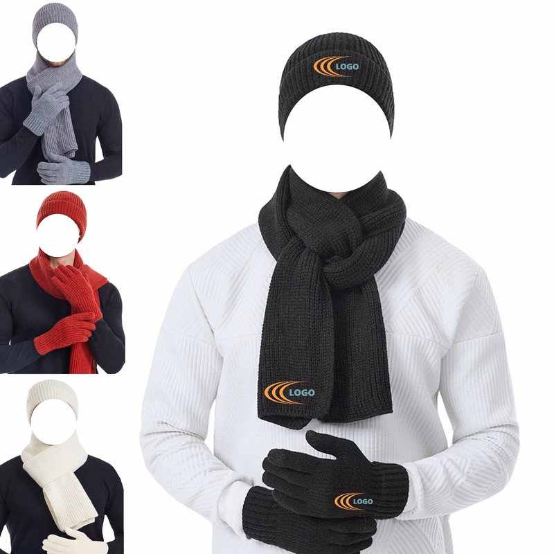 Winter Beanie Hat Scarf Touchscreen Gloves 3 Sets