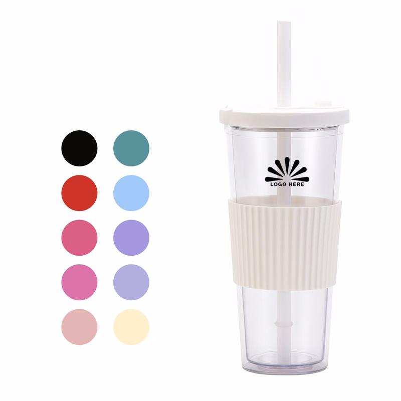 Double-Walled AS Plastic Cup with Lid and Straw