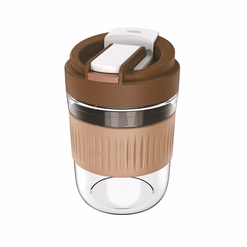 Portable 13 OZ Glass Water Cup with Lid and Straw