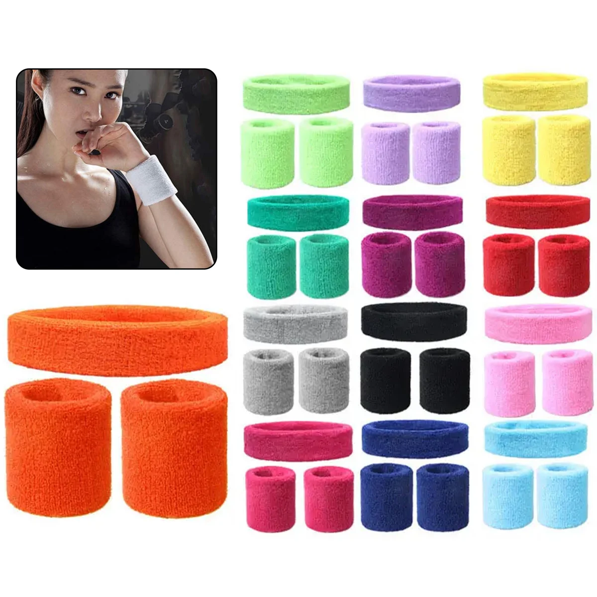 Solid Color 3 Pieces Bracer Wristband Sweatband 1