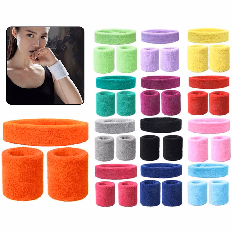 Solid Color 3 Pieces Bracer Wristband Sweatband