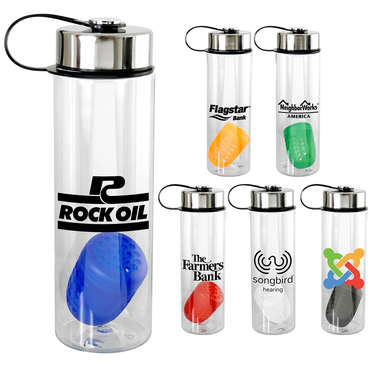 Metal Lanyard Lid 24 oz. Bottle With Floating Infuser, custom water bottle with logo imprint 1