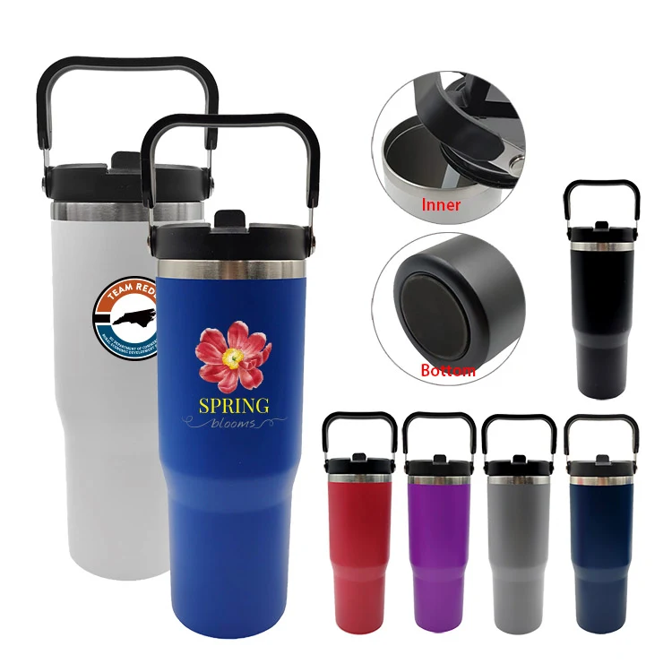 30 oz. Stainless Steel Insulated Mug with Handle and Built-In Straw 1