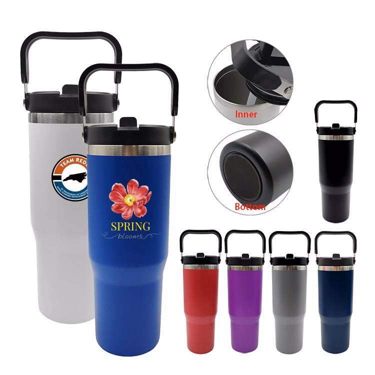 30 oz. Stainless Steel Insulated Mug with Handle and Built-In Straw