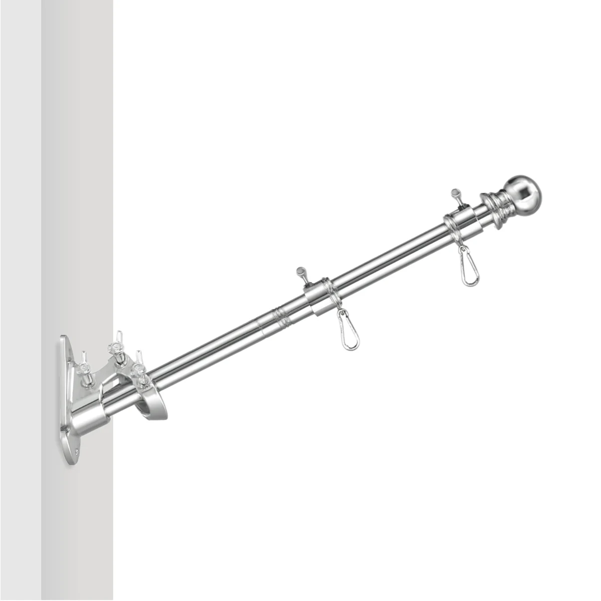 2' Flagpole Kit - Rotating Clips & Bracket - Silver 1