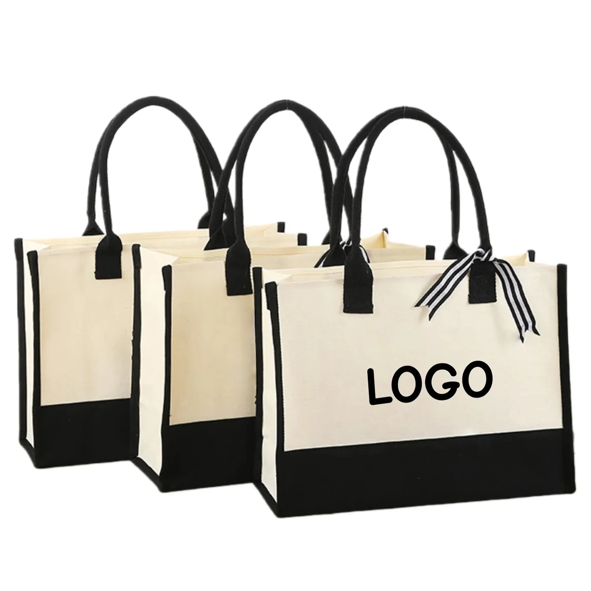 Custom Logo Canvas Tote Bag Shopping Beach Carryall, custom tote bag with logo imprint 1