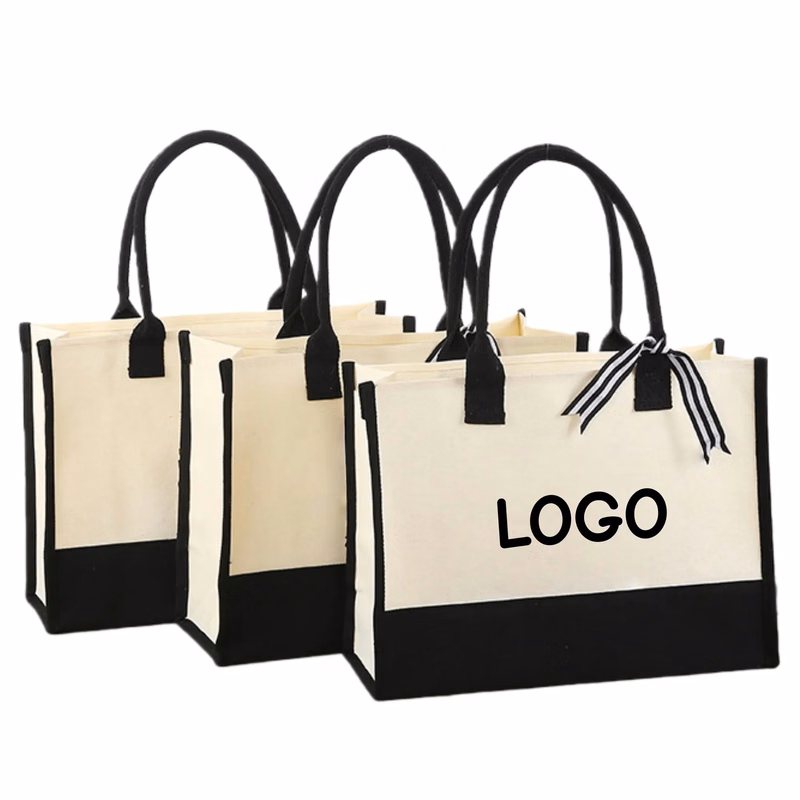 Custom Logo Canvas Tote Bag Shopping Beach Carryall