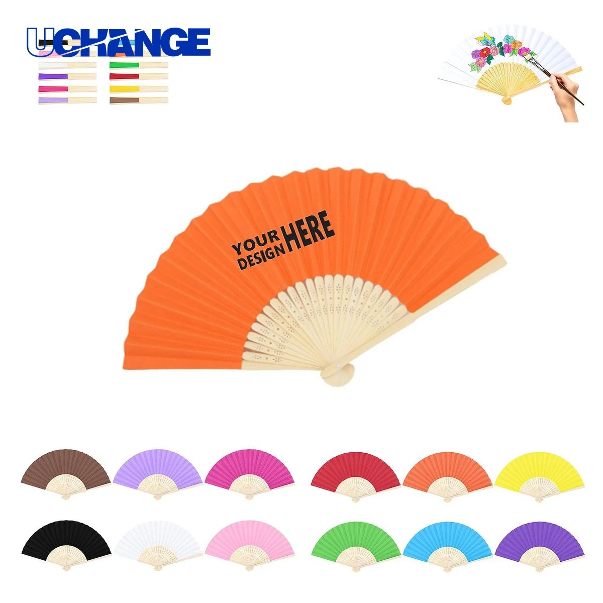 Full-Color Bamboo Paper Folding Hand Fan 1