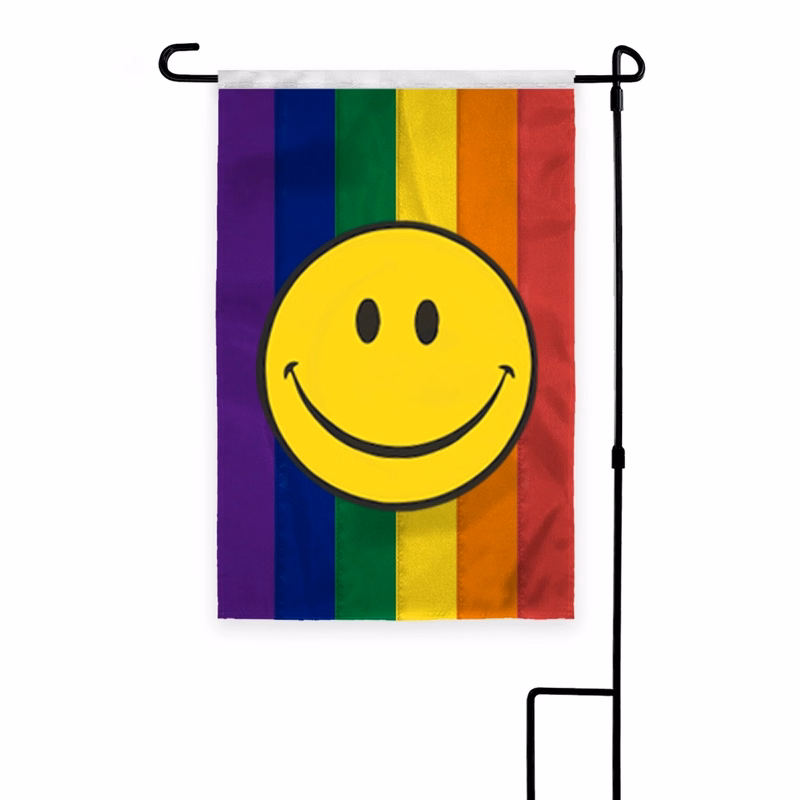 12"x18" 1ply Nylon Rainbow withSmiley face Deluxe GardenFlag