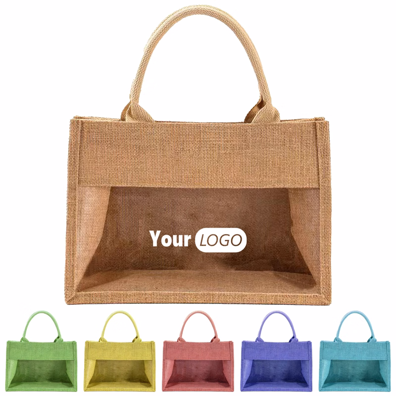 Jute Tote With Clear View Panel