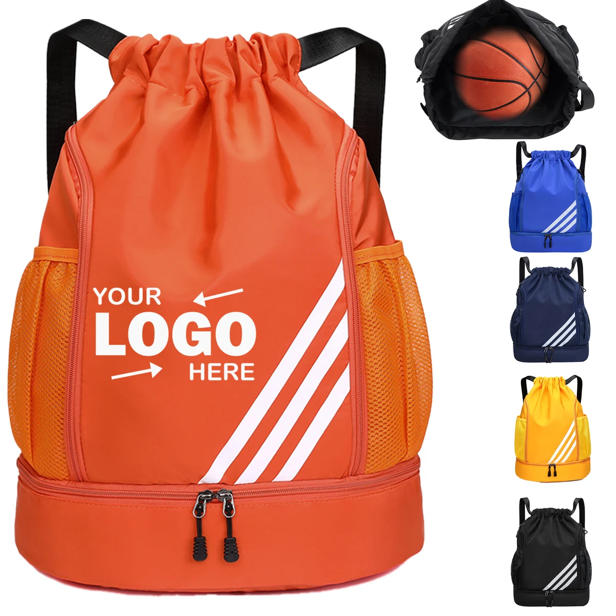 Durable Polyester Sports Drawstring Bag With Separate Shoe Storage 1