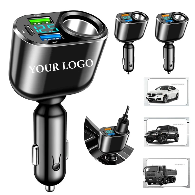Car Cigarette Lighter Socket 3 Ports Type-C Car Charger 1